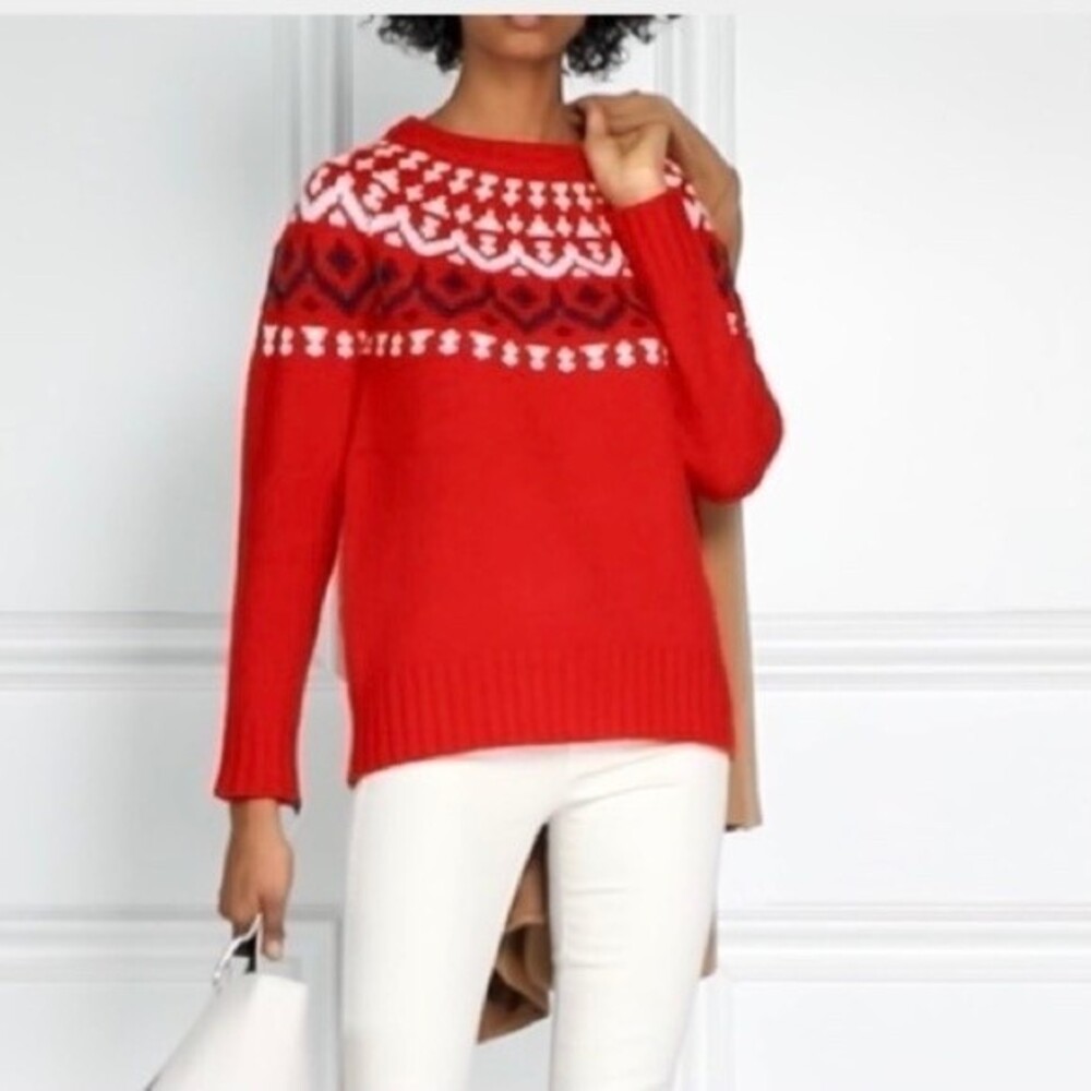 J.CREW Ivan Fair Isle Merino Wool Red Sweater XXL